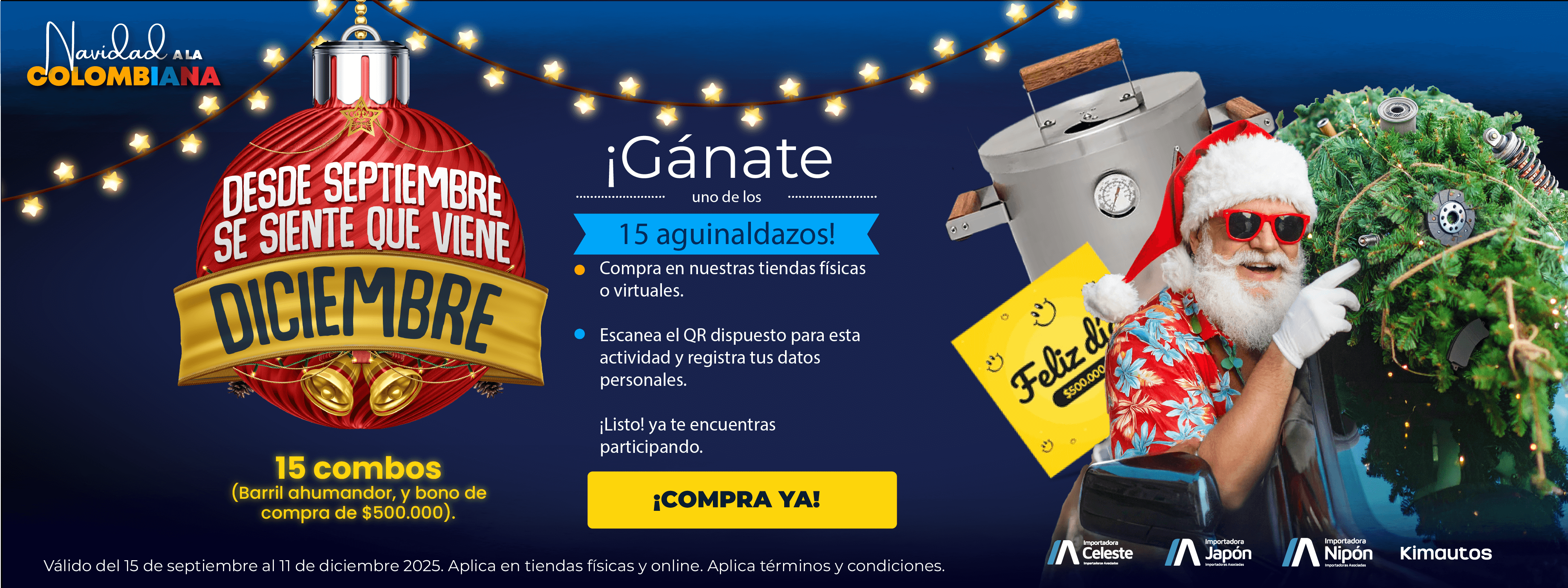Promoción navideña en Colombia: Papá Noel tropical, gana combos con barril ahumador y bono de $500.000, participa comprando en tiendas físicas o virtuales.